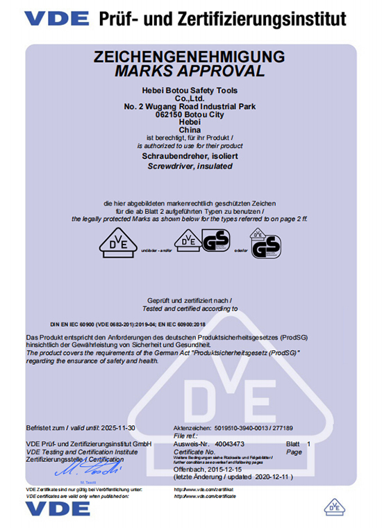 Le certificat VDE de tournevis